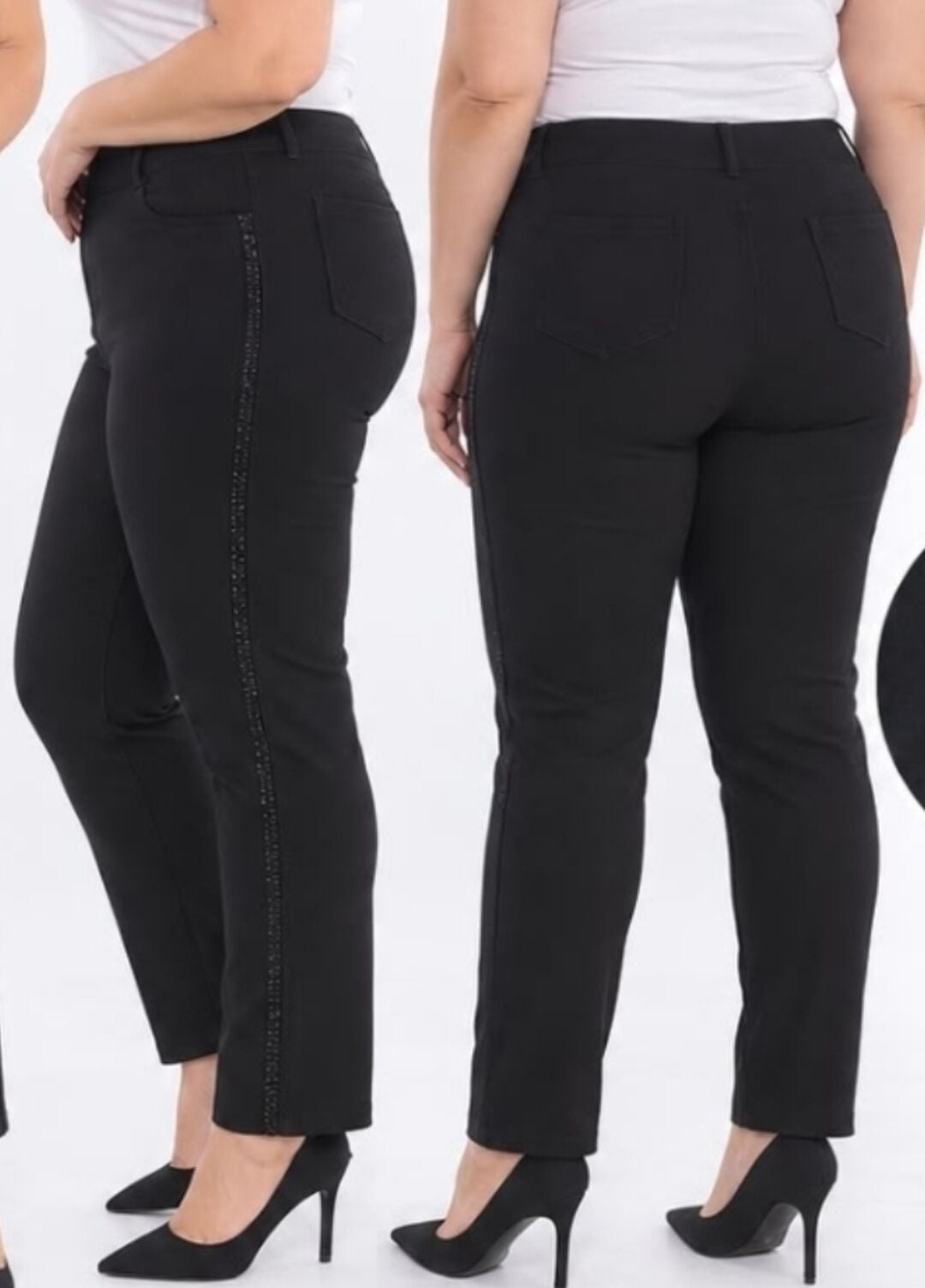 Büyük Beden Full Likralı Toparlayıcı Yanı Taşlı Çelik Dokuma Pantolon